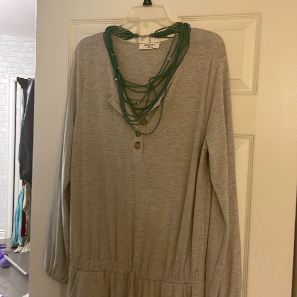 grey long sleeve jumpsuit jogger leg